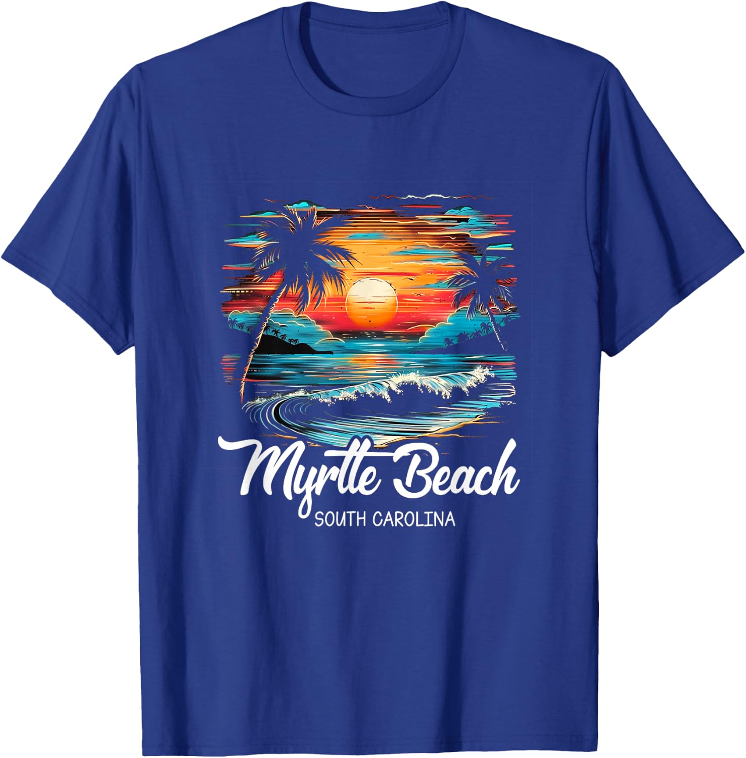 Family Vacation Retro Sunset South Carolina Myrtle Beach T-Shirt - T-Shirt | Royal