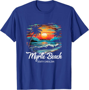 Family Vacation Retro Sunset South Carolina Myrtle Beach T-Shirt - T-Shirt | Royal