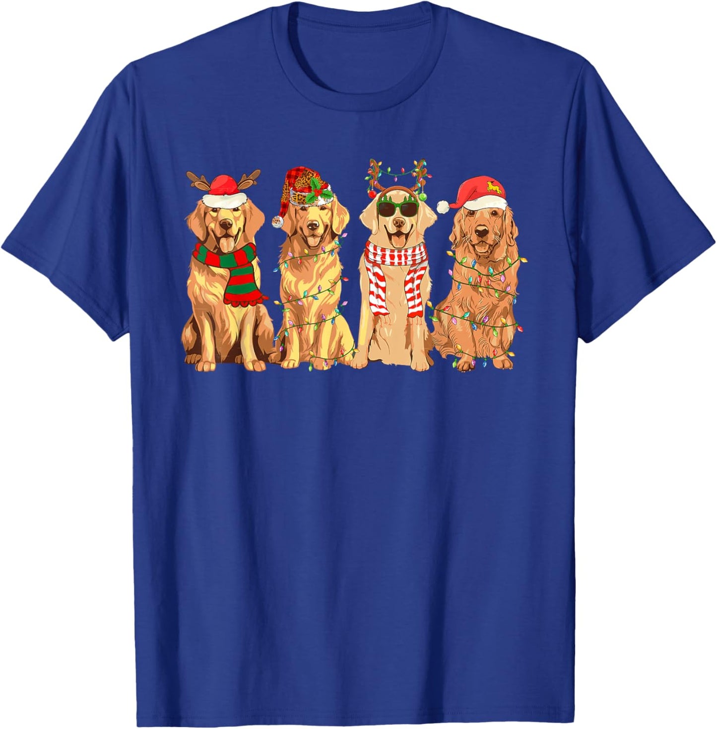 Funny Dogs Golden Retriever Christmas Xmas Lights Dog Lover Men Women Kids T-Shirt - T-Shirt | Royal