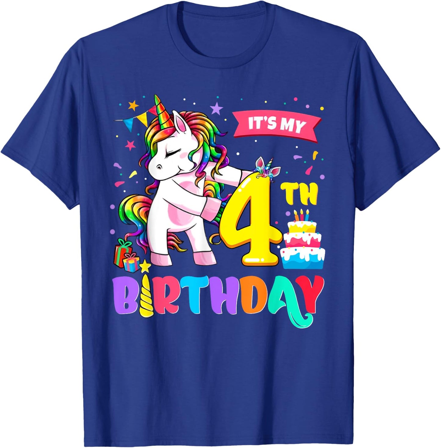 It's My 4th Birthday Shirt Cute Unicorn 4 Year Old Bday Girl T-Shirt - T-Shirt | Royal