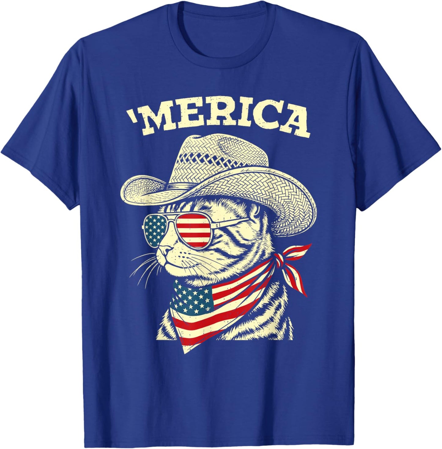 Funny USA Merica Cat 4th of July Patriotic America Men Women T-Shirt - T-Shirt | Royal