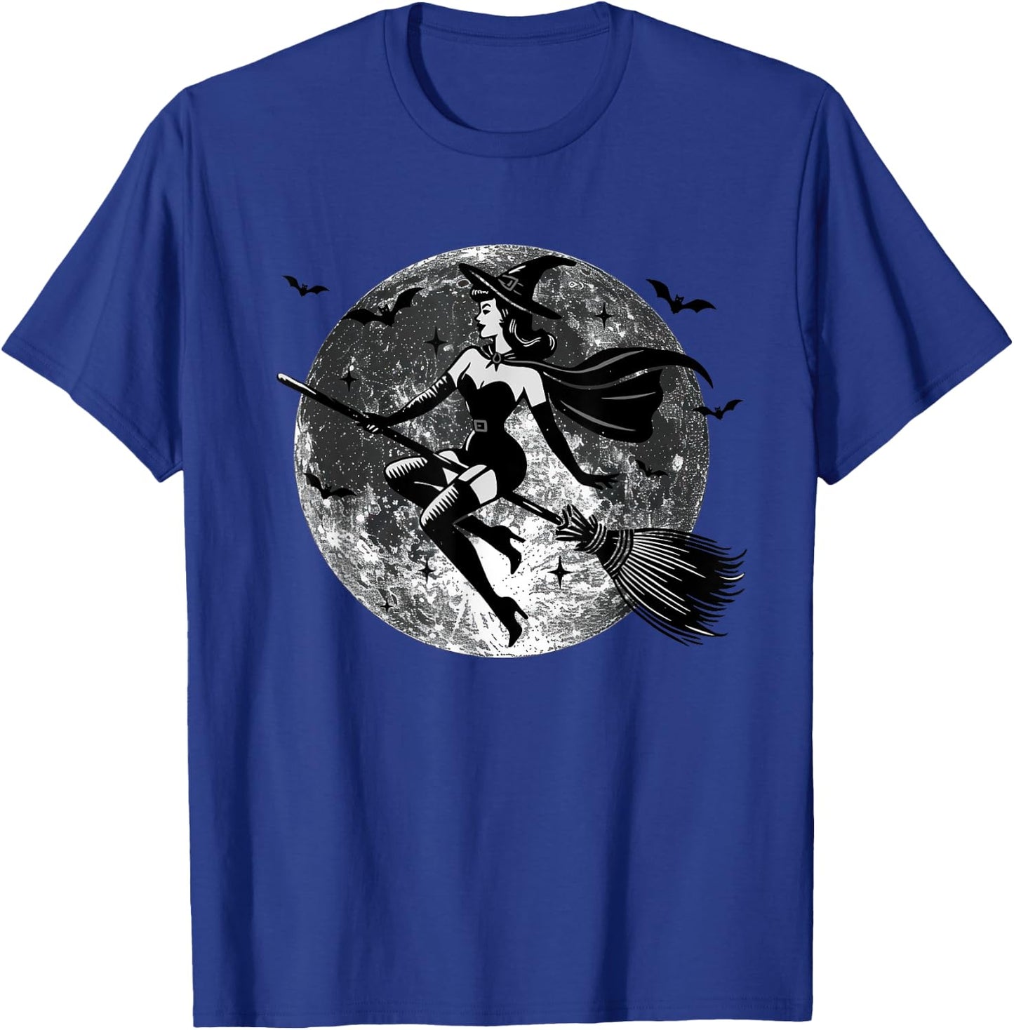 Retro Vintage Sexy Witch on the Broom Moon Halloween T-Shirt - T-Shirt | Royal