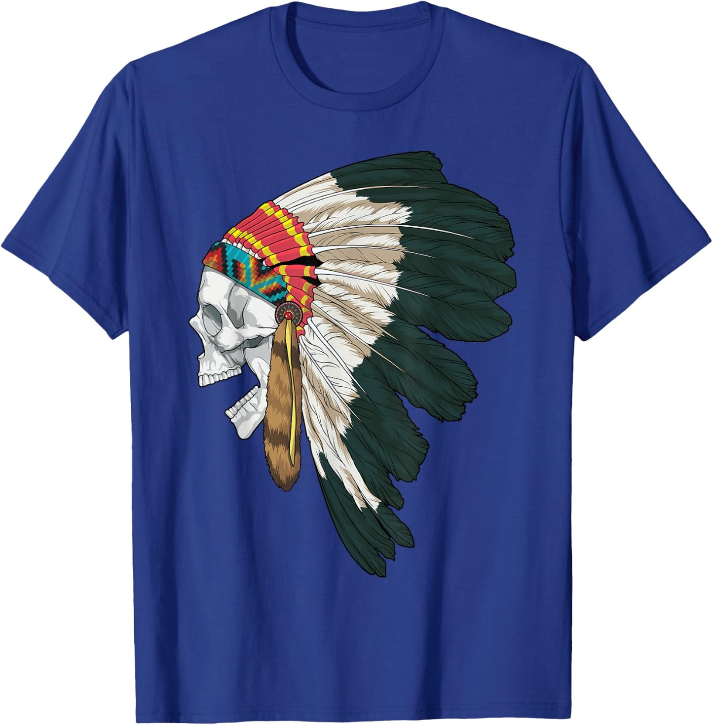 American Skull Native Indian Eagle Chief Tribal Headdress T-Shirt - T-Shirt | Royal