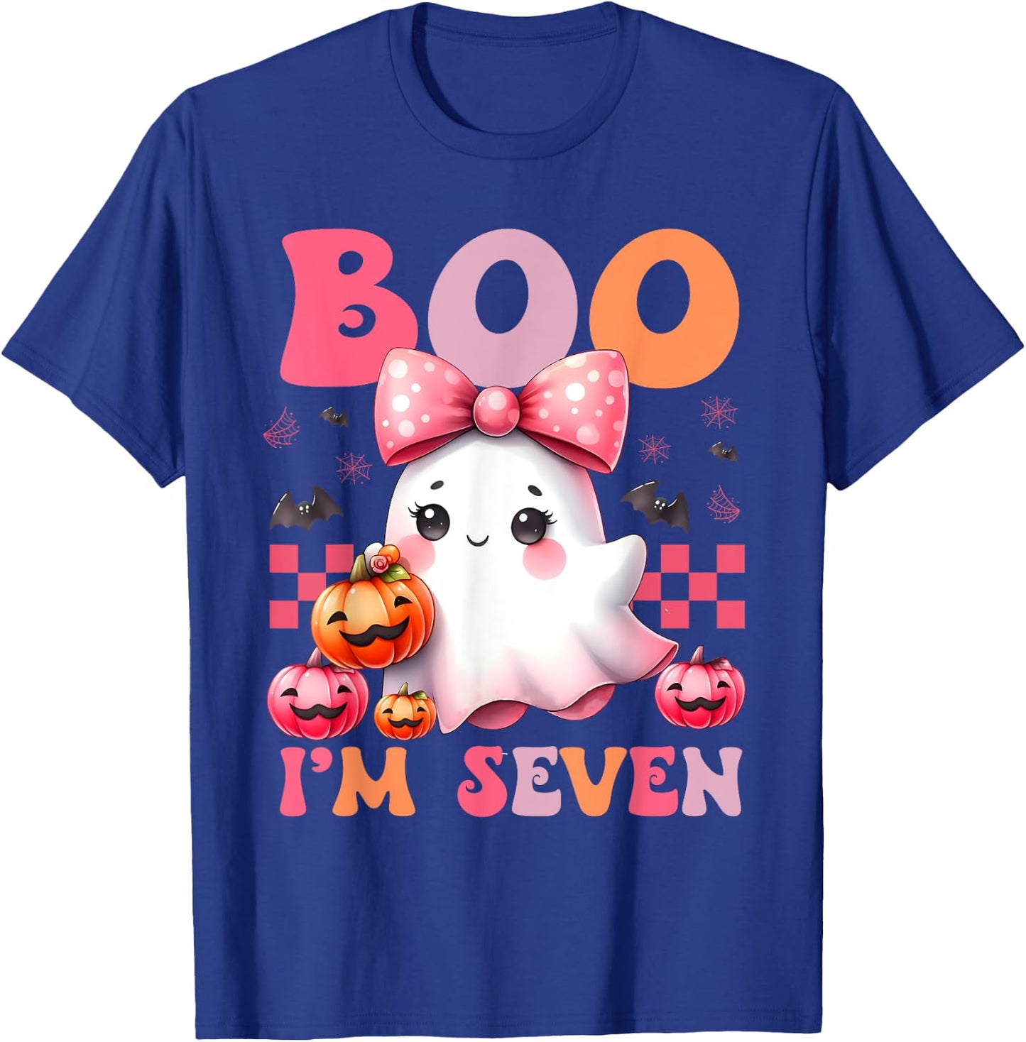 Boo I'm Seven Ghost Seventh 7th Birthday Halloween Girls T-Shirt - T-Shirt | Royal