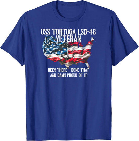 USS Tortuga LSD-46 Dock Landing Ship Veteran US Flag T-Shirt - T-Shirt | Royal
