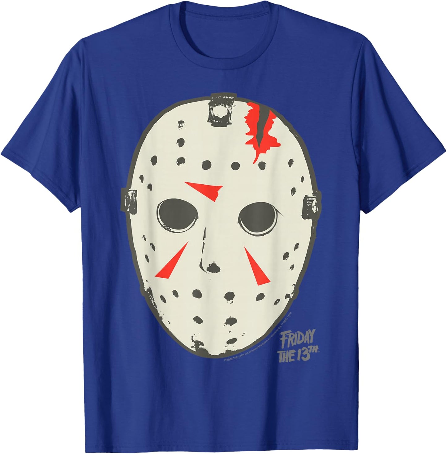 Friday The 13th Jason Damaged Mask T-Shirt - T-Shirt | Royal