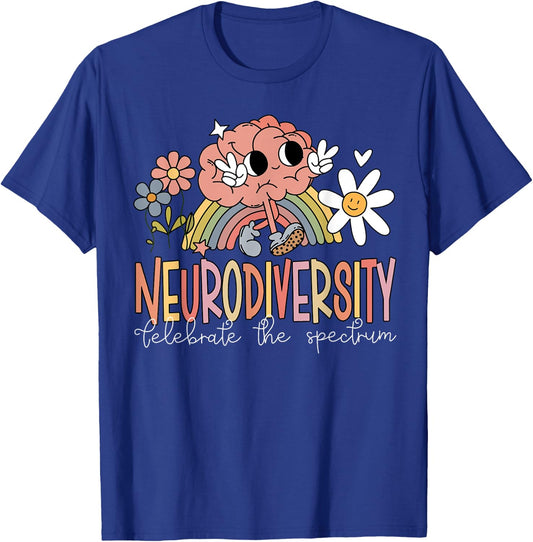 Neurodiversity Celebrate The Spectrum Brain Autism Awareness T-Shirt - T-Shirt | Royal