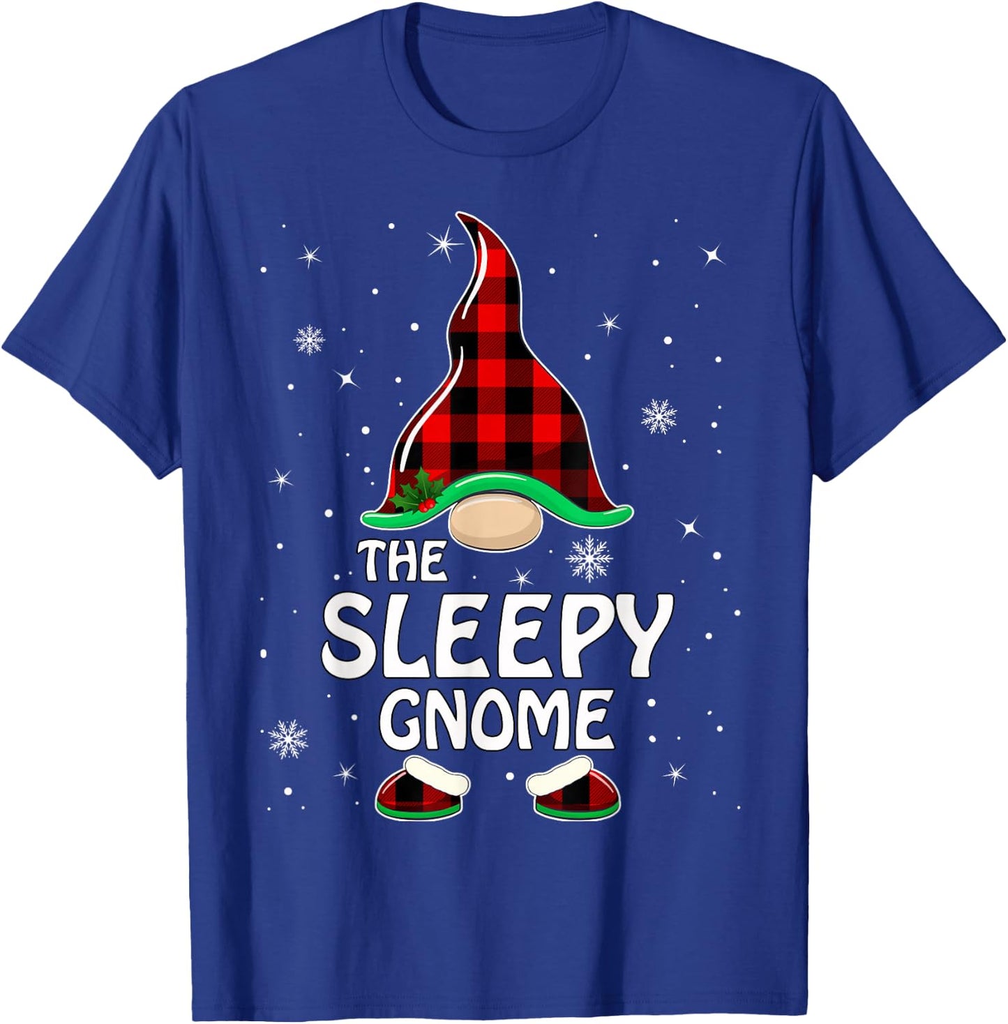 Sleepy Gnome Buffalo Plaid Matching Family Christmas Pajama T-Shirt - T-Shirt | Royal