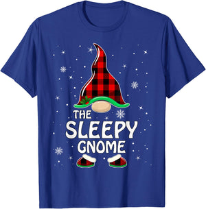 Sleepy Gnome Buffalo Plaid Matching Family Christmas Pajama T-Shirt - T-Shirt | Royal