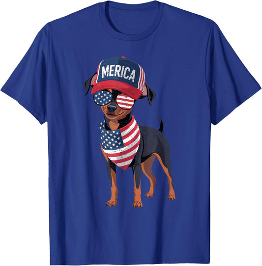 Min Pin 4th of July US American Flag Dog Patriotic T-Shirt - T-Shirt | Royal