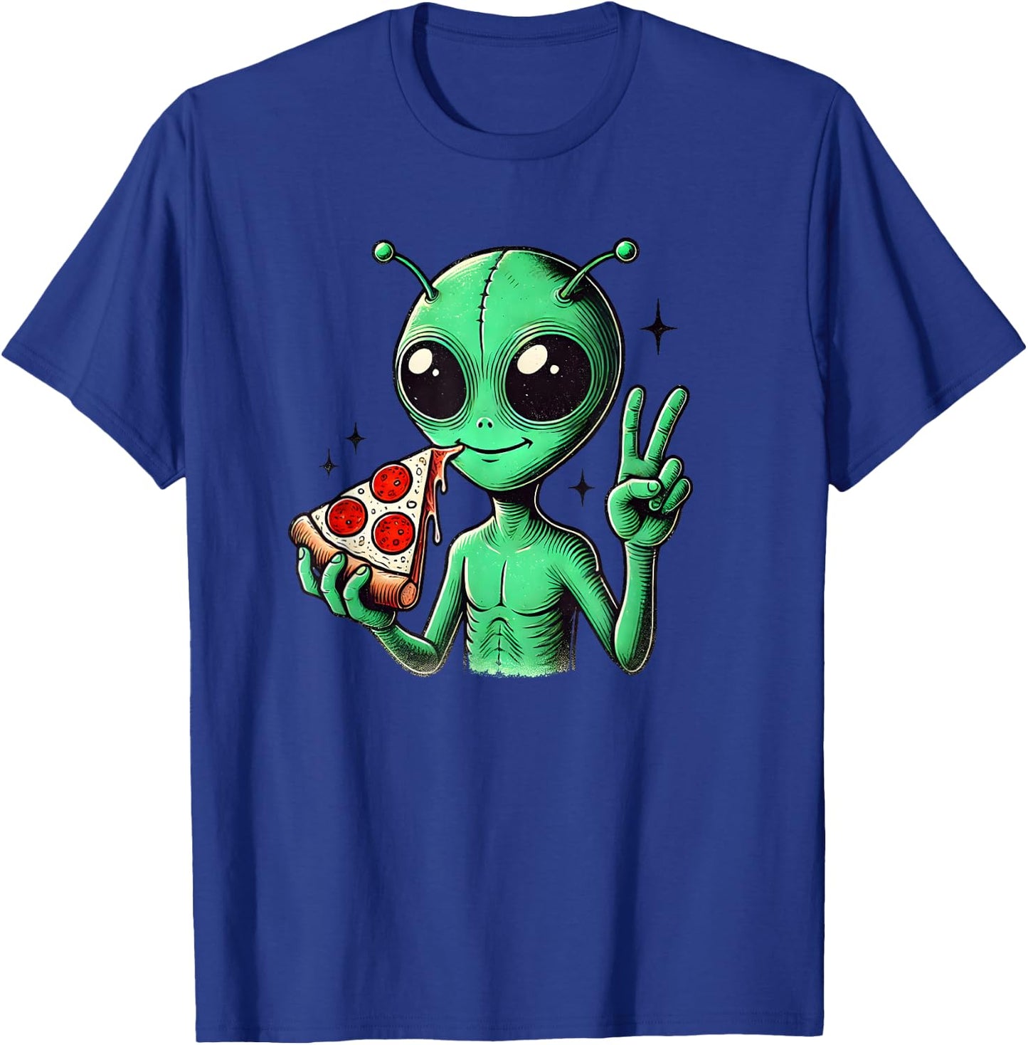 Funny Alien Head Eating Pizza UFO Extraterrestrial T-Shirt - T-Shirt | Royal