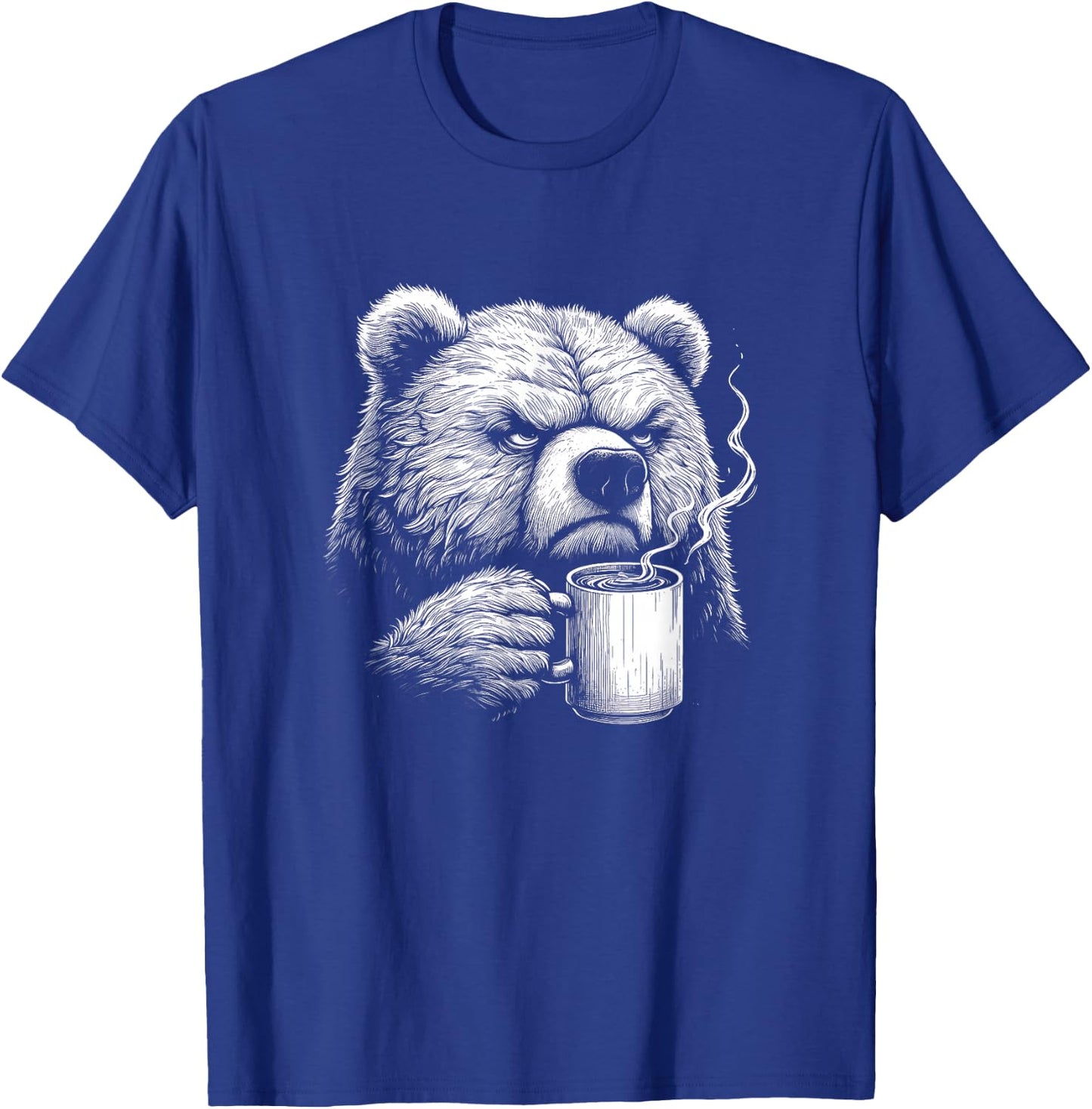 Funny Bear Drinking Coffee Graphic Art Design T-Shirt - T-Shirt | Royal