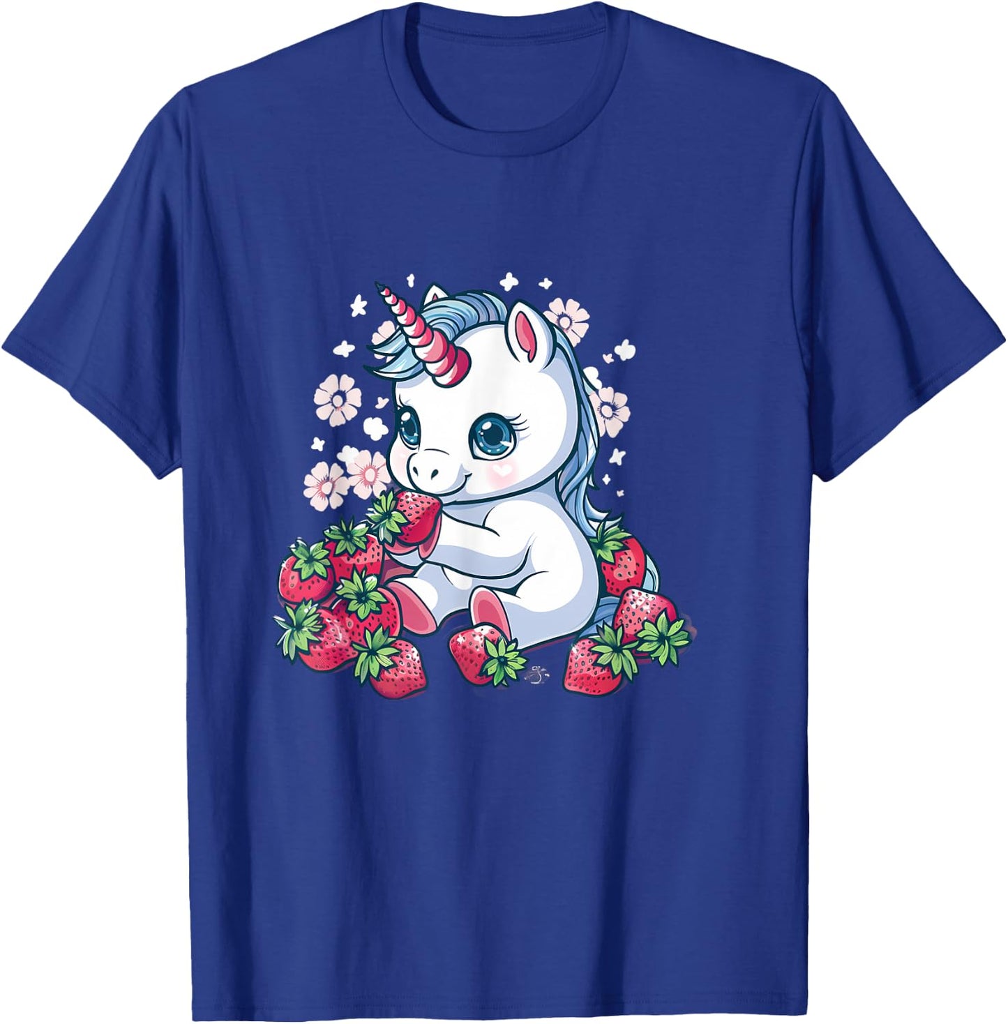 Strawberry Unicorn Cute Floral Strawberries Animal Print T-Shirt - T-Shirt | Royal
