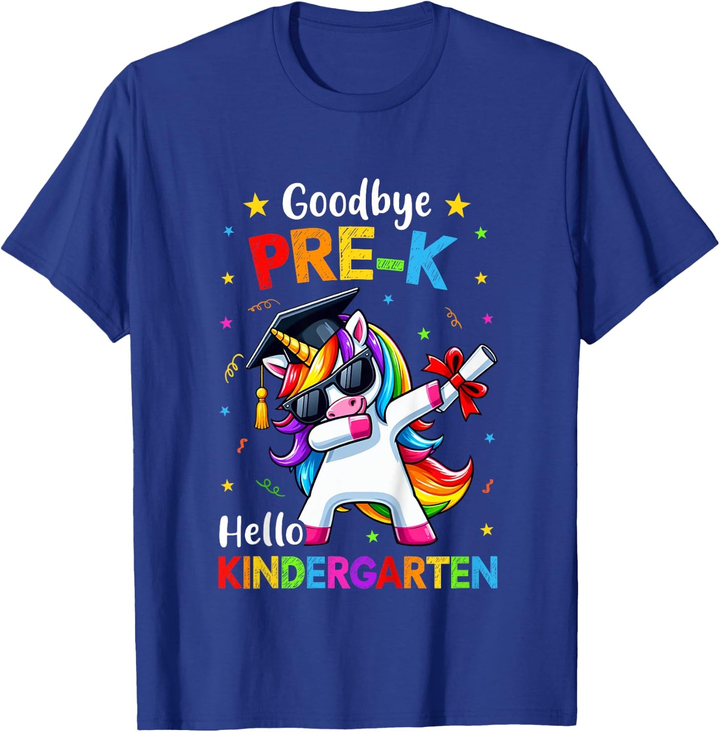 Kids Goodbye Pre-K Hello Kindergarten Graduation Unicorn Girl T-Shirt - T-Shirt | Royal