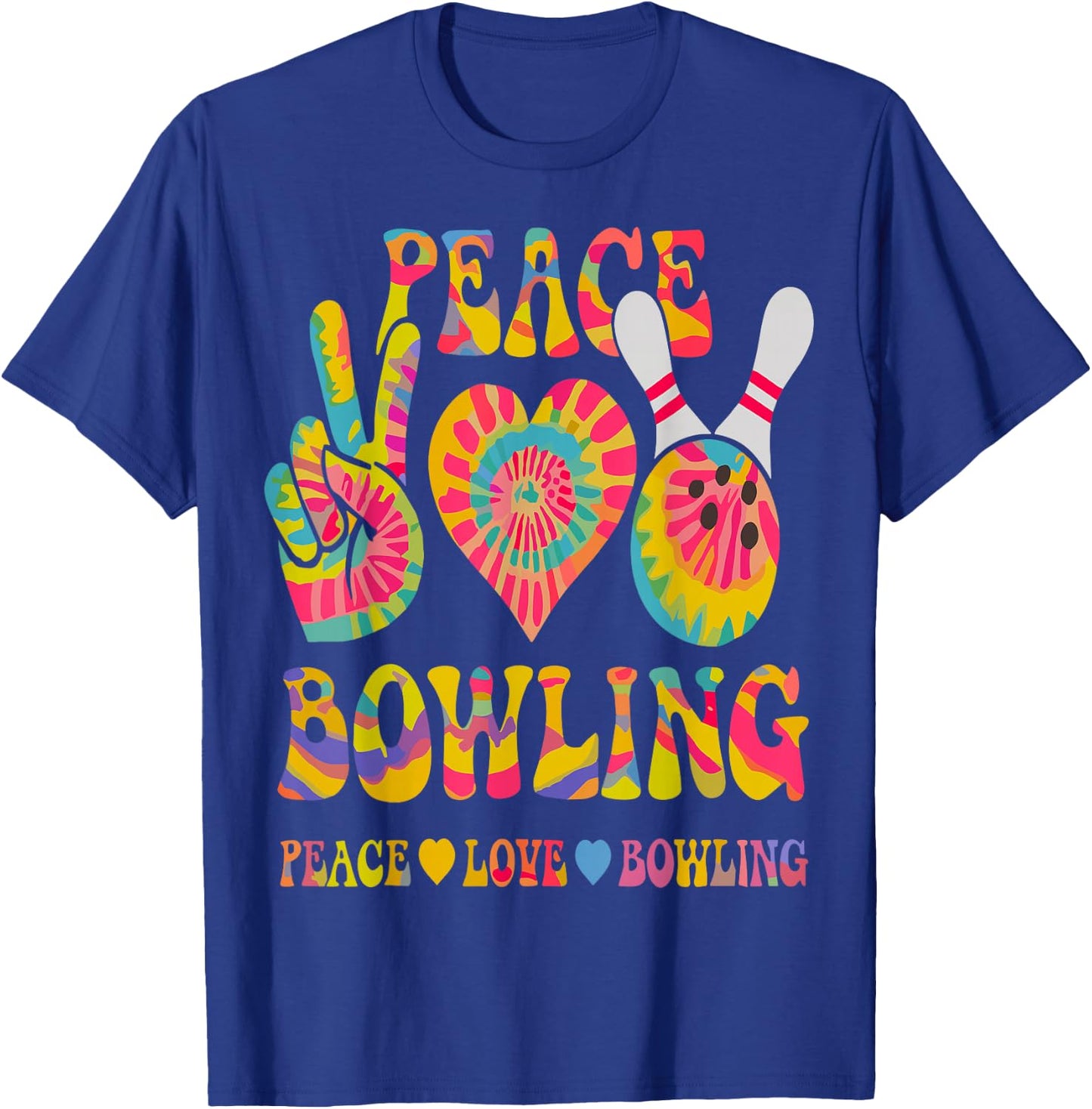 Peace Love Bowling Shirt Tie Dye Bowler Men Women Kids T-Shirt - T-Shirt | Royal