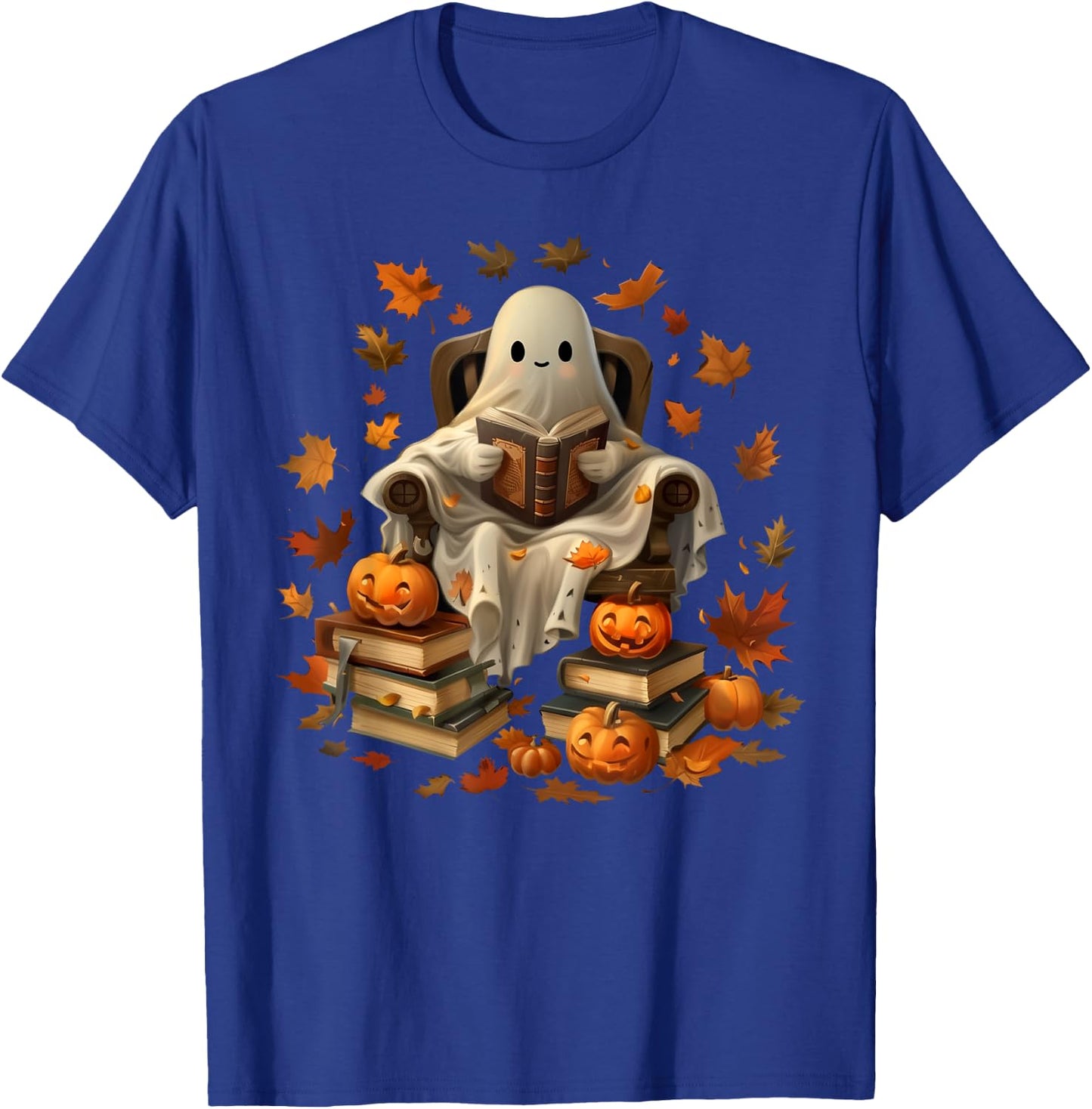 Vintage Ghost Book Reading Pumpkin Gothic Halloween Teachers Men Women Kids T-Shirt - T-Shirt | Royal