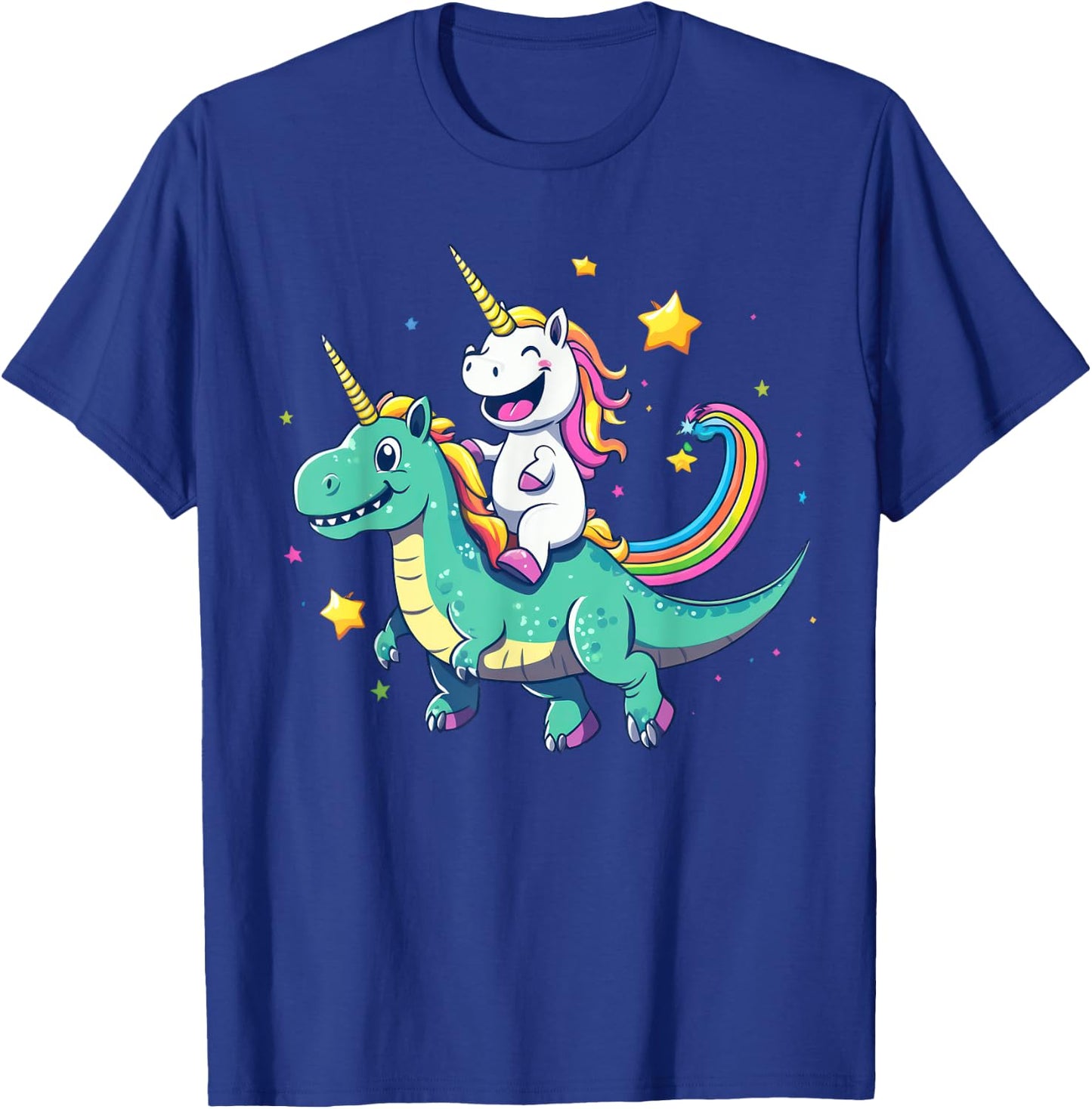 Cute Unicorn Riding T-Rex Rainbow Galaxy Design T-Shirt - T-Shirt | Royal