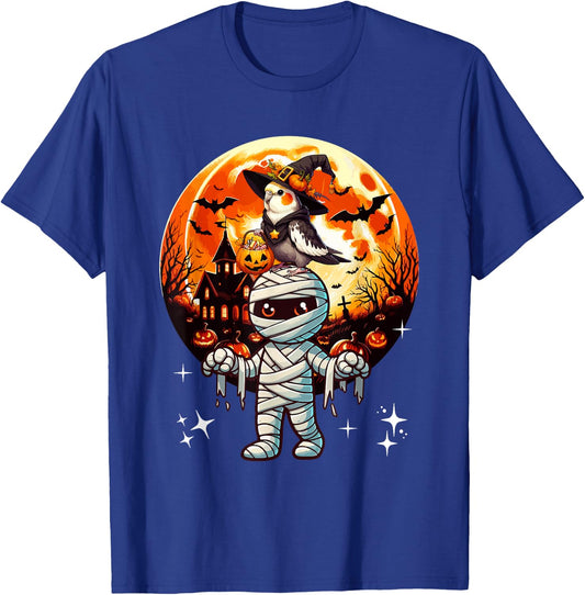 Cockatiel As Witch On Mummy Halloween Candies Basket Pumpkin T-Shirt - T-Shirt | Royal