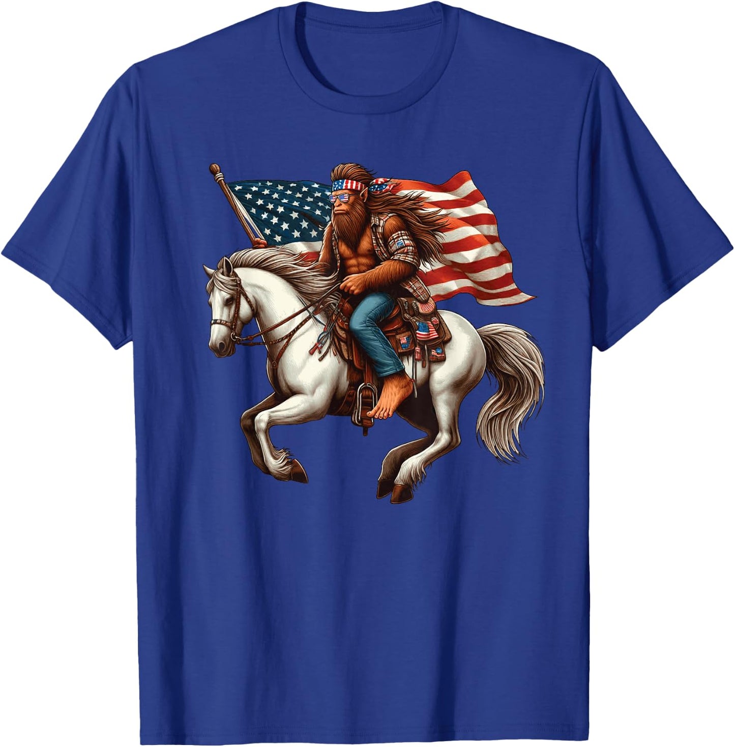 Funny Bigfoot Sasquatch USA Mullet Bandana Horse Riding T-Shirt - T-Shirt | Royal