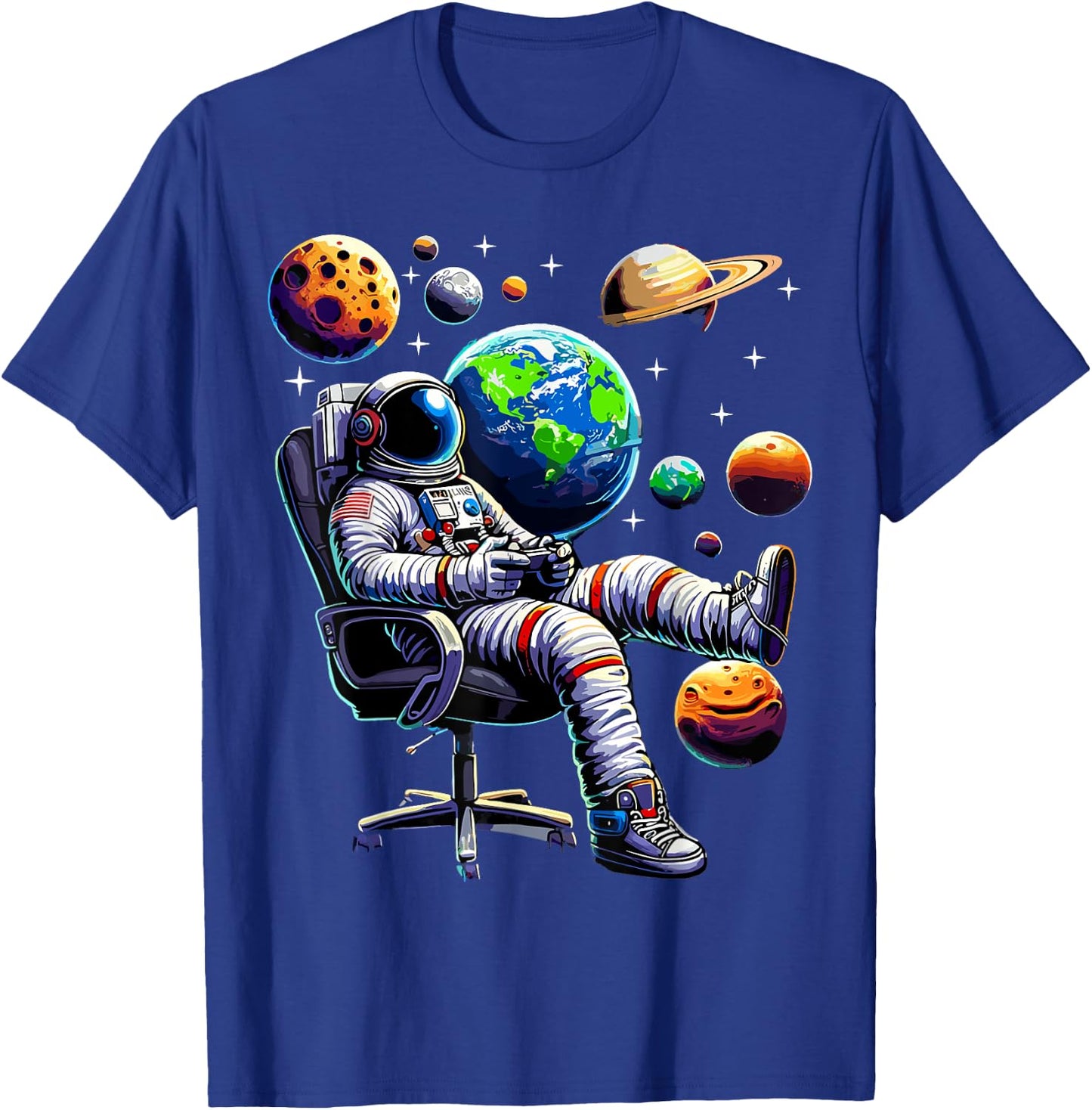 Astronaut Gamer Space Gaming System Planets T-Shirt - T-Shirt | Royal