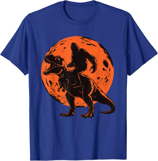 Bigfoot Riding T Rex T-Shirt - T-Shirt | Royal