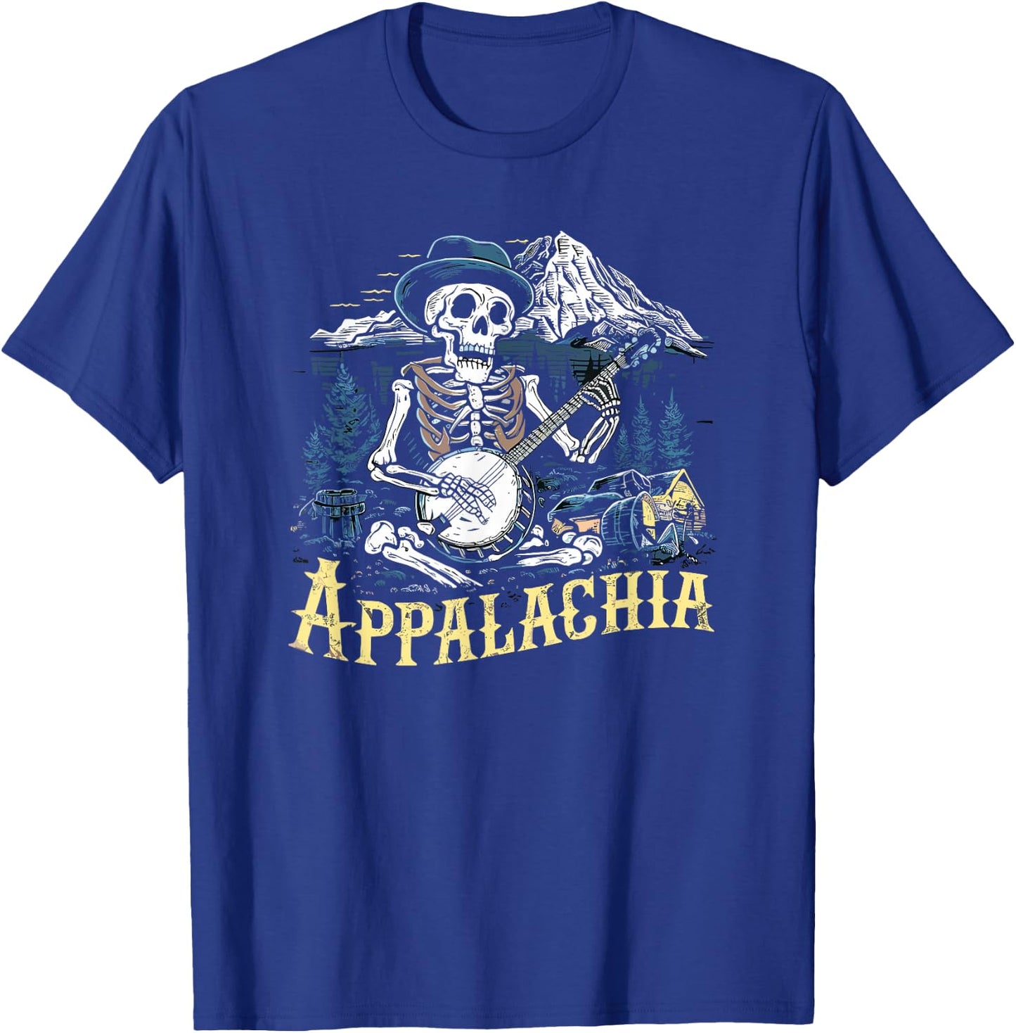 Bluegrass Banjo Skeleton, Appalachia Country Bluegrass Music T-Shirt - T-Shirt | Royal
