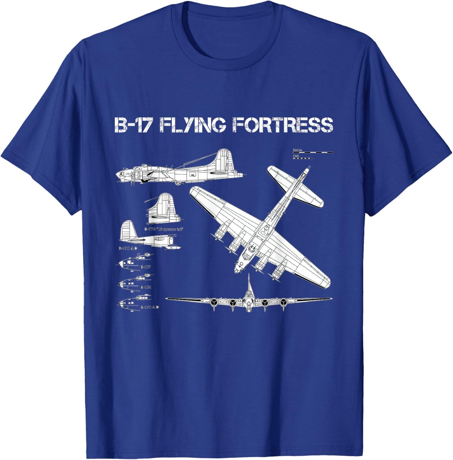 B-17 Flying Fortress WW2 Heavy Bomber Aircraft Blueprint T-Shirt - T-Shirt | Royal