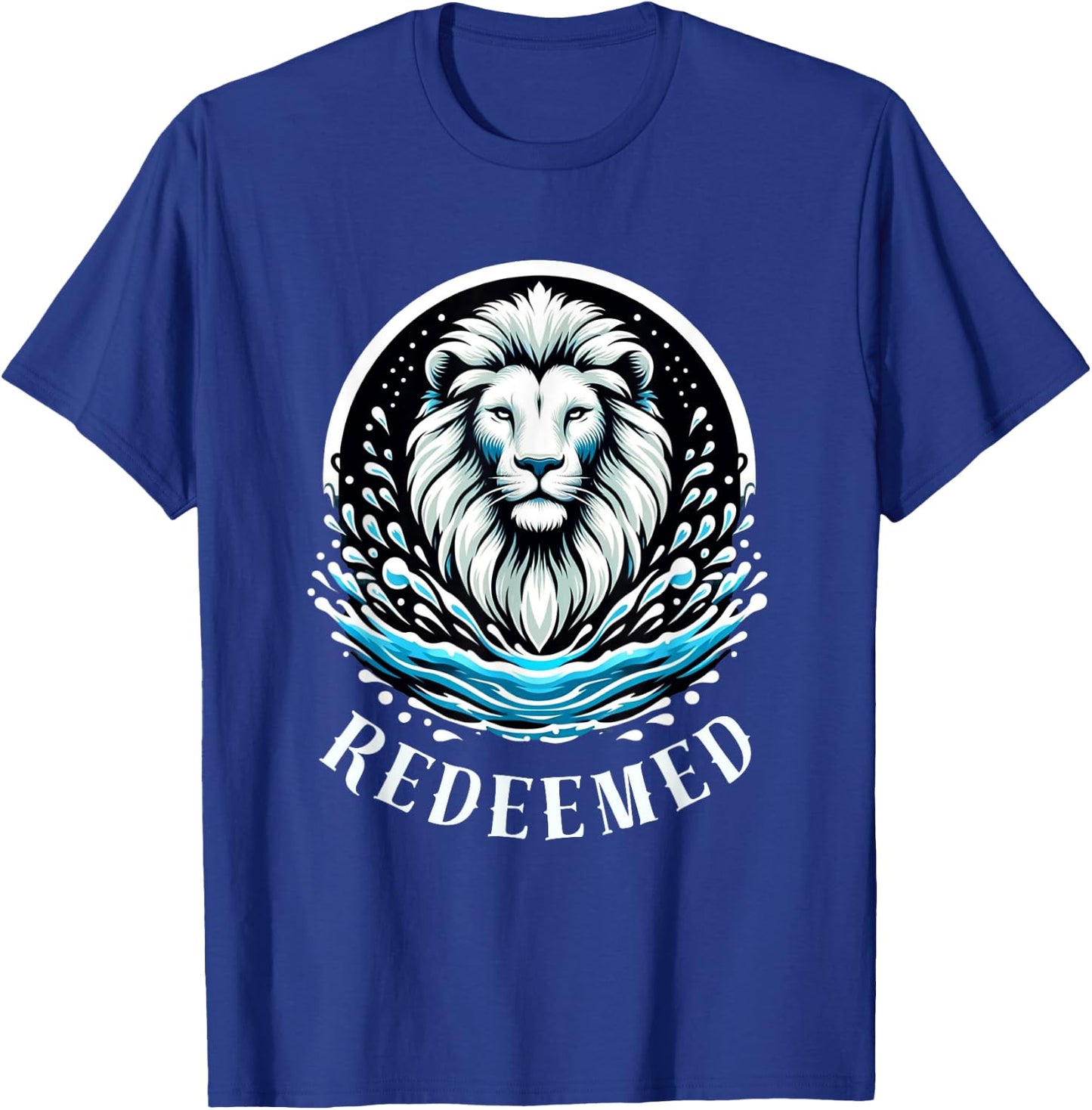 REDEEMED, LION Christian Men's Baptism T-Shirt - T-Shirt | Royal