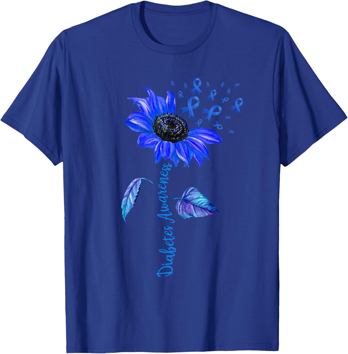 Sunflower Diabetes Awareness Support Blue Ribbon T1D Type 1 T-Shirt - T-Shirt | Royal