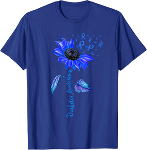 Sunflower Diabetes Awareness Support Blue Ribbon T1D Type 1 T-Shirt - T-Shirt | Royal