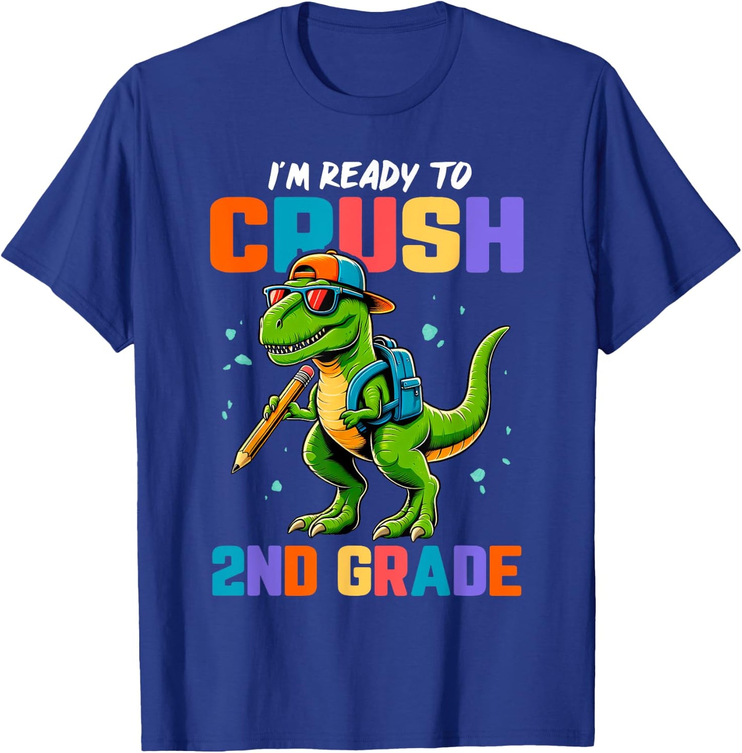 First Day of 2nd Grade Boys Kids Dinosaur Back To School T-Shirt - T-Shirt | Royal