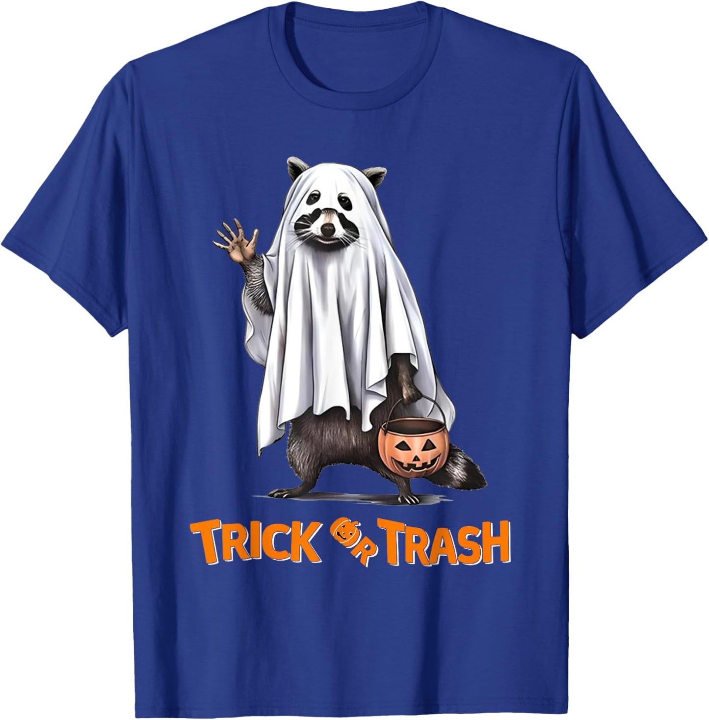 Trick Or Trash Funny Raccoon Halloween Ghost Costume Racoon T-Shirt - T-Shirt | Royal