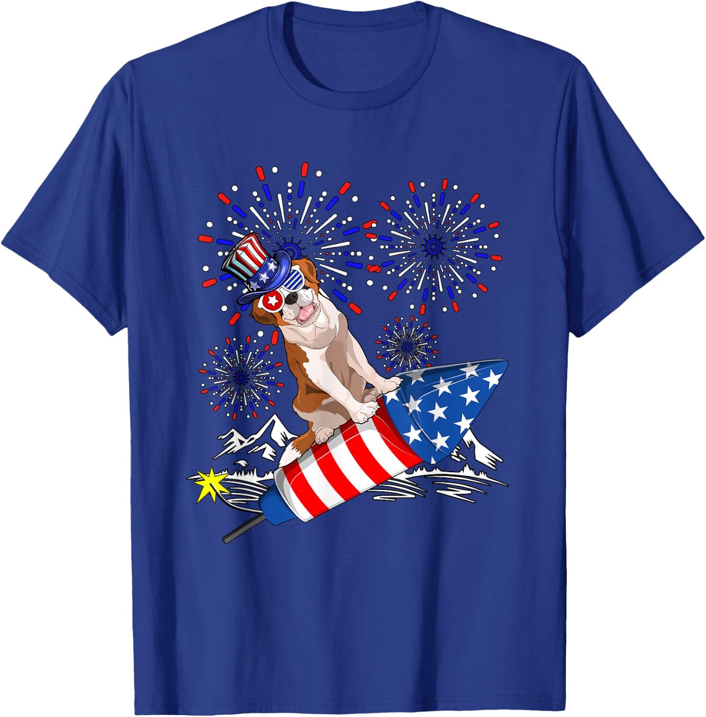 St. Bernard Costume 4th Of July Fireworks Patriotic Lover T-Shirt - T-Shirt | Royal