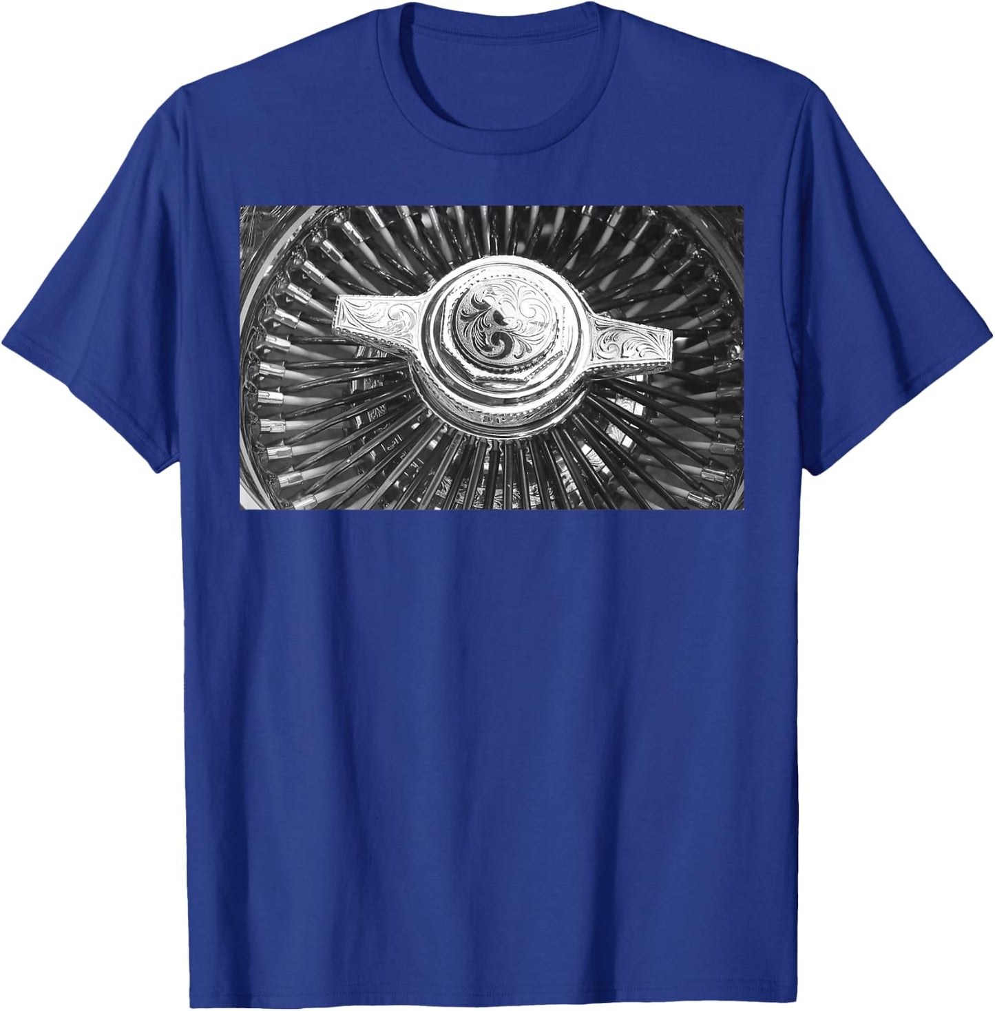 Lowrider Wire Wheel Engraved Knockoff T-Shirt - T-Shirt | Royal