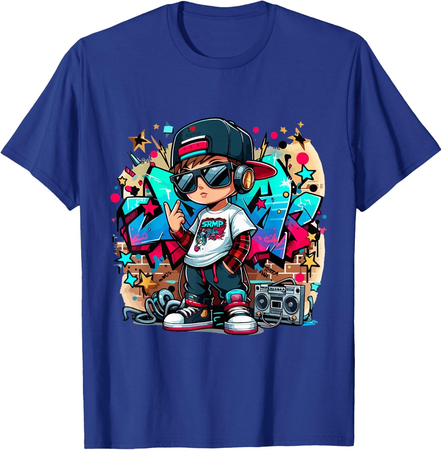 Cool Hip Hop Guy with Graffiti Illustration Graphic Style T-Shirt - T-Shirt | Royal