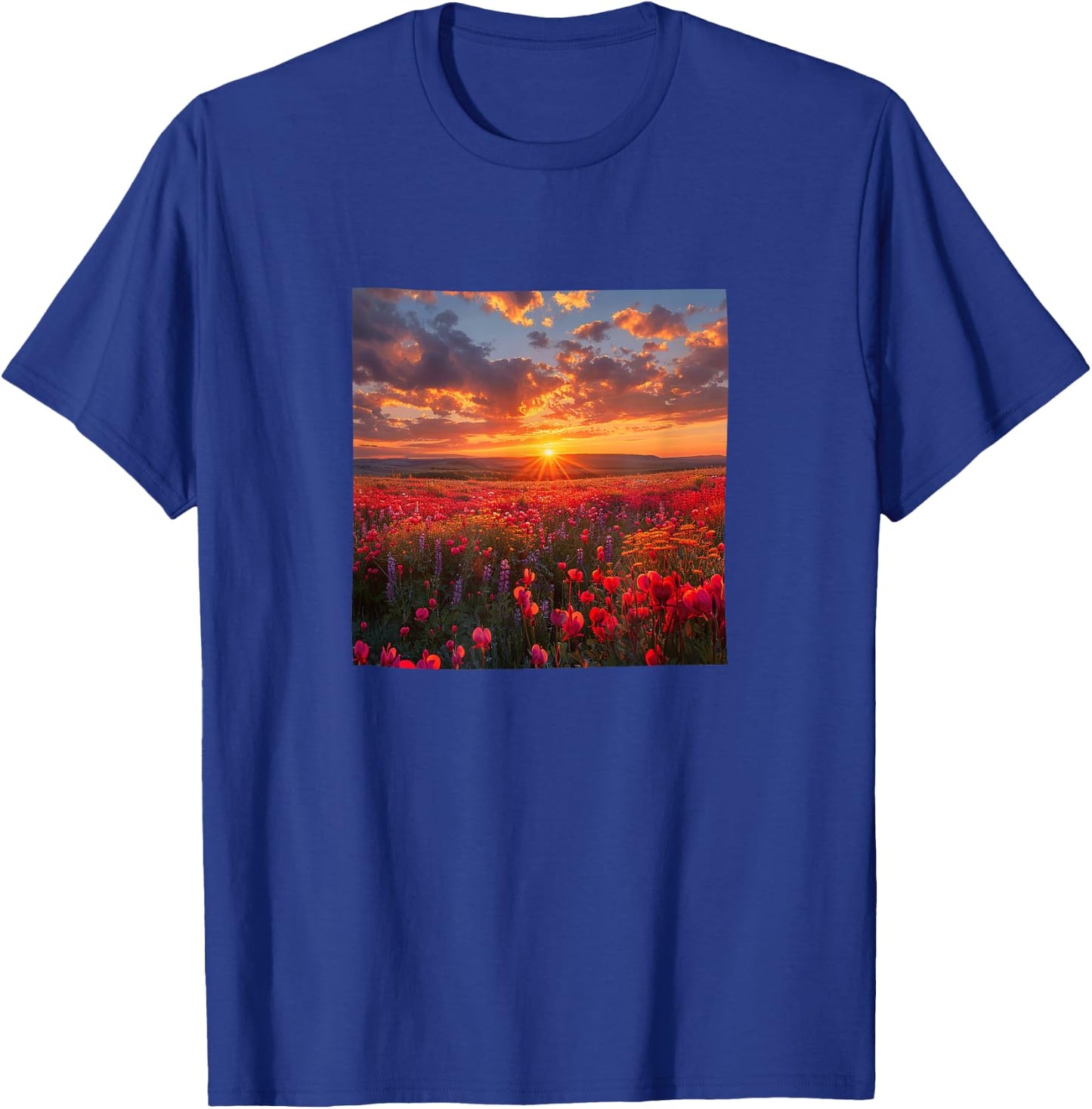 Bleeding Heart Flower Field Beautiful Sunset Graphic T-Shirt - T-Shirt | Royal