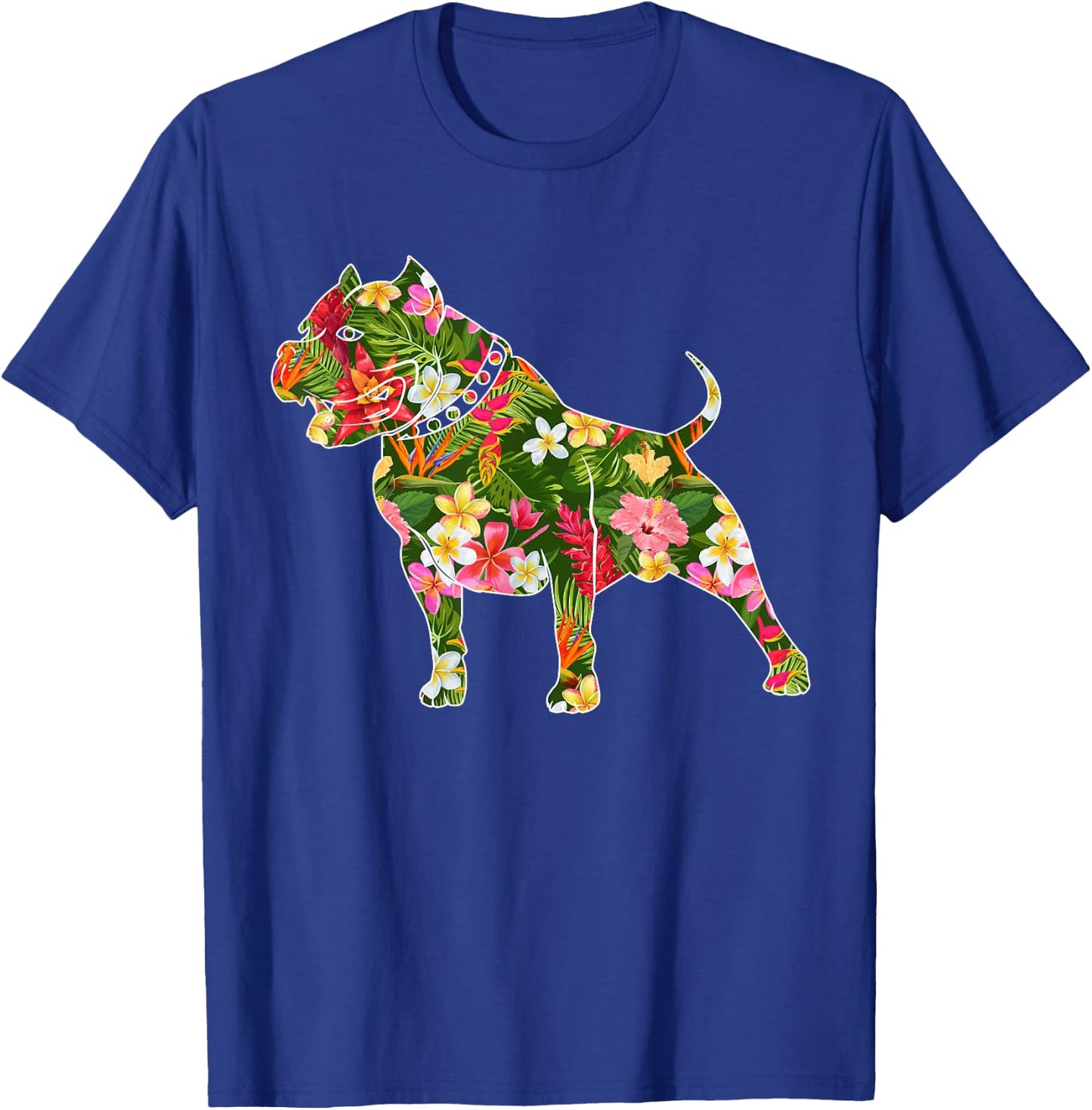 Cute Silhouette Of Pitbull Dog Hawaiian Floral Summer Vibes T-Shirt - T-Shirt | Royal