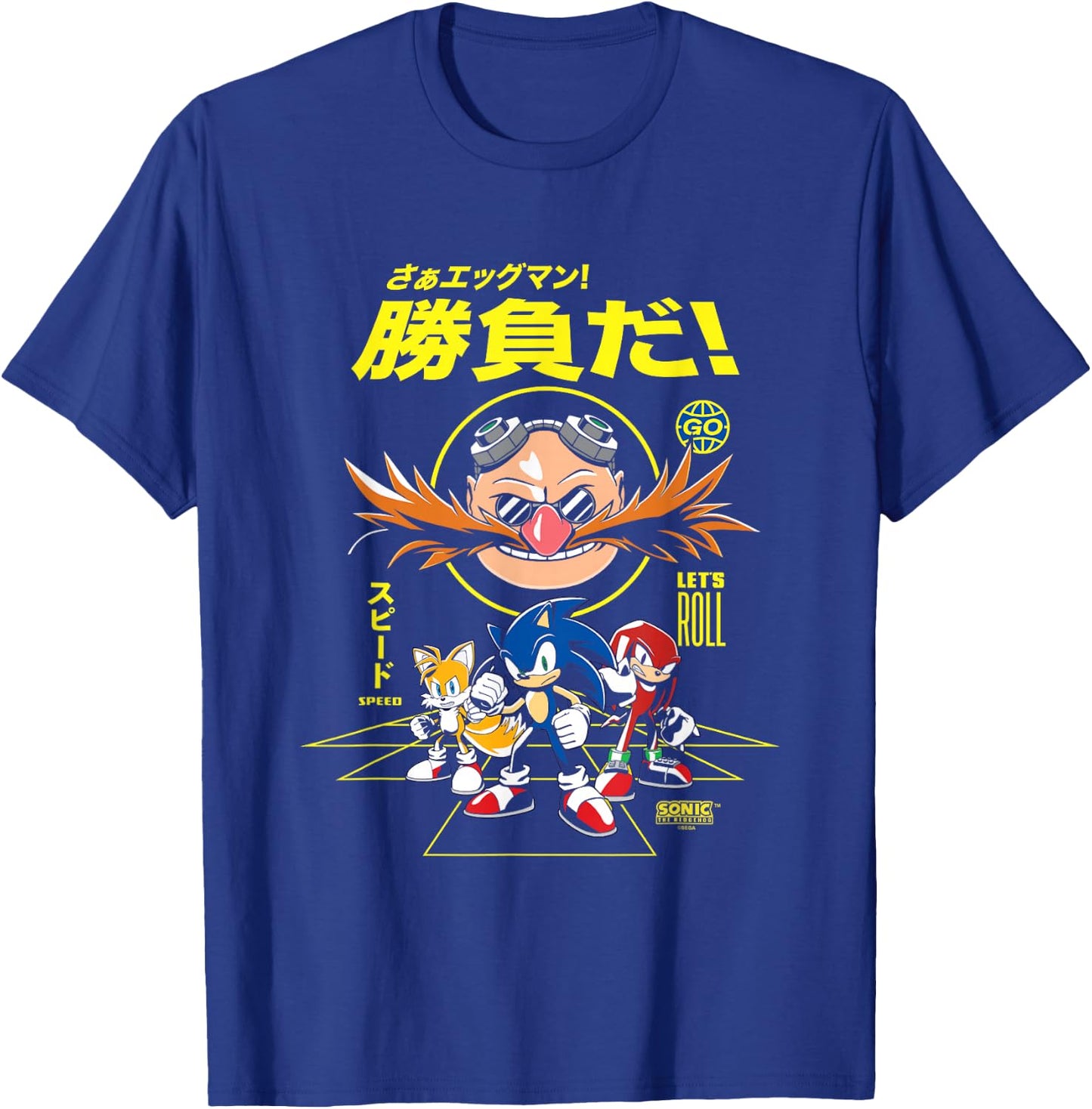 Sonic The Hedgehog Let's Roll Distressed Kanji Poster T-Shirt - T-Shirt | Royal