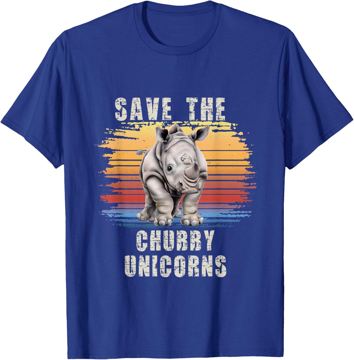 Save The Chubby Unicorns Retro Sunset Rhino Funny T-Shirt - T-Shirt | Royal