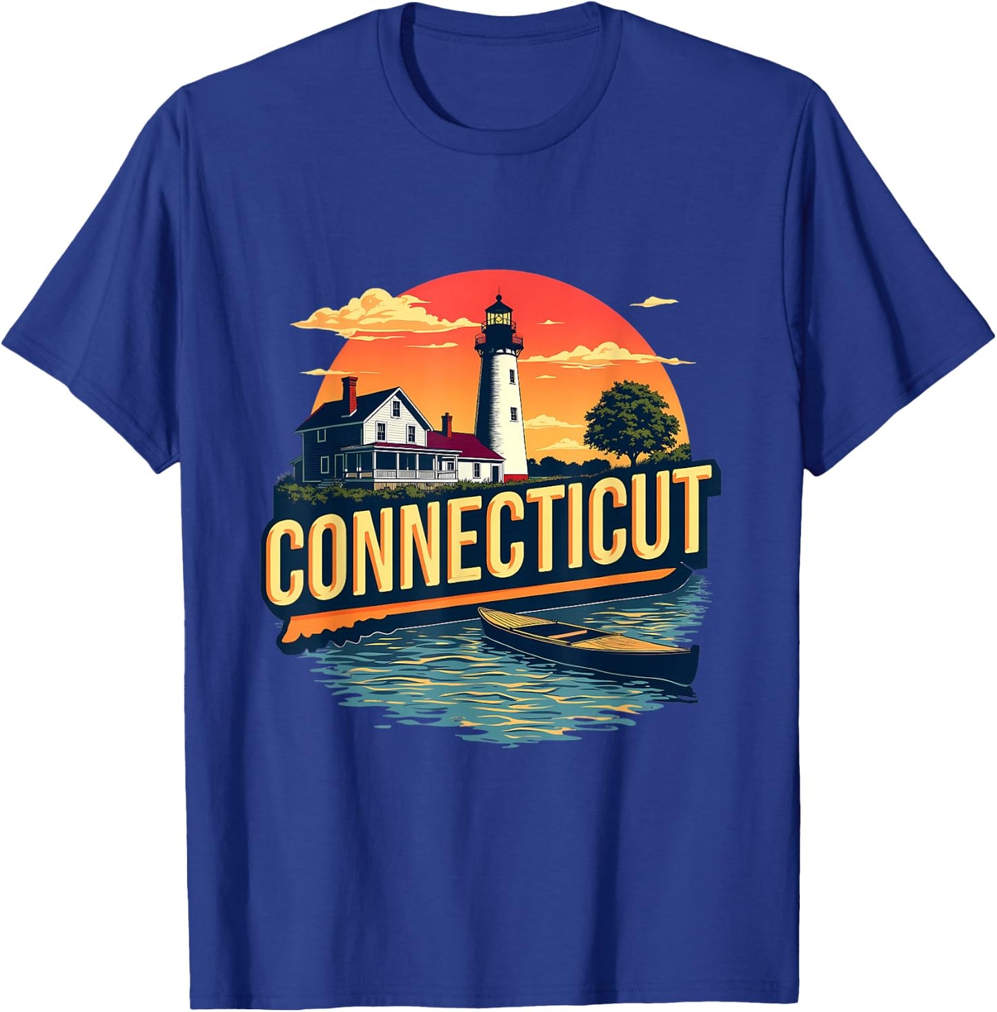 Connecticut Vintage Lighthouse Coastal Sunset Scenic T-Shirt - T-Shirt | Royal