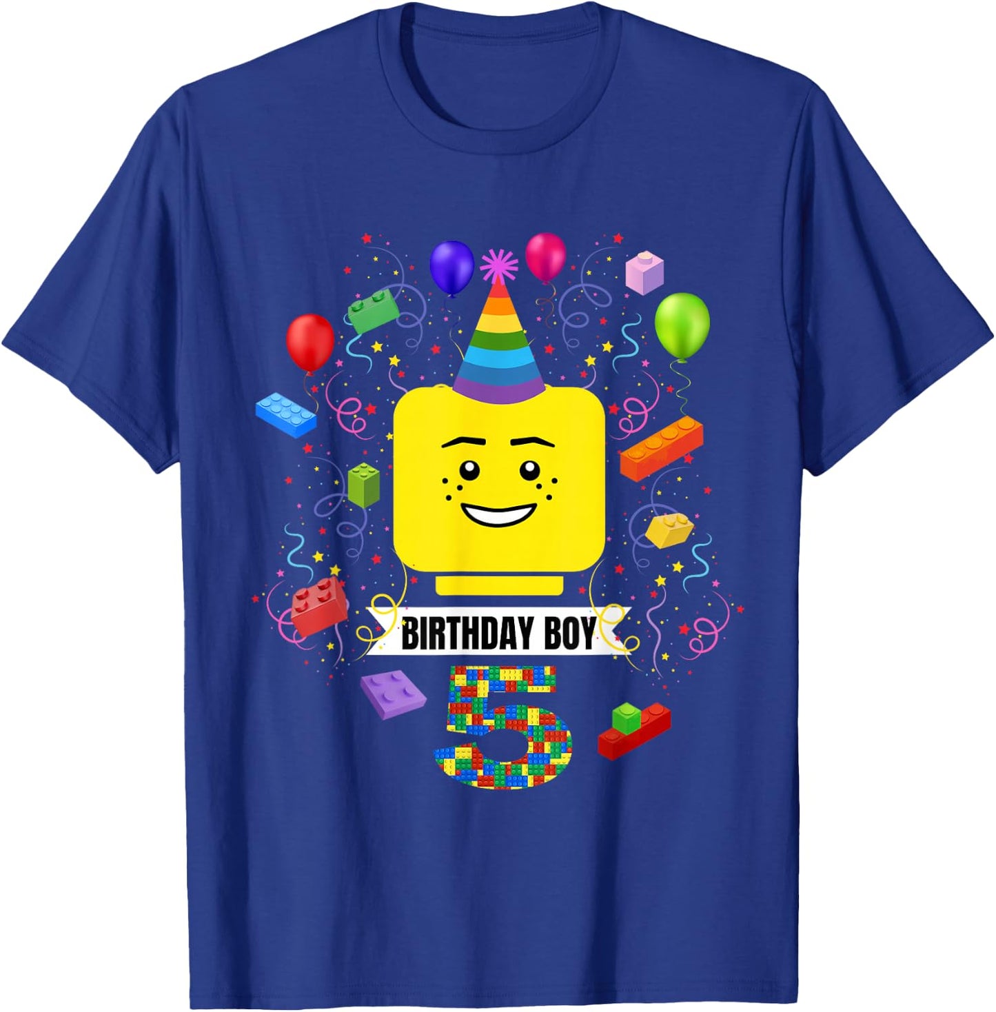 Building Bricks Birthday Boy 5 5th Master Builder Blocks T-Shirt - T-Shirt | Royal