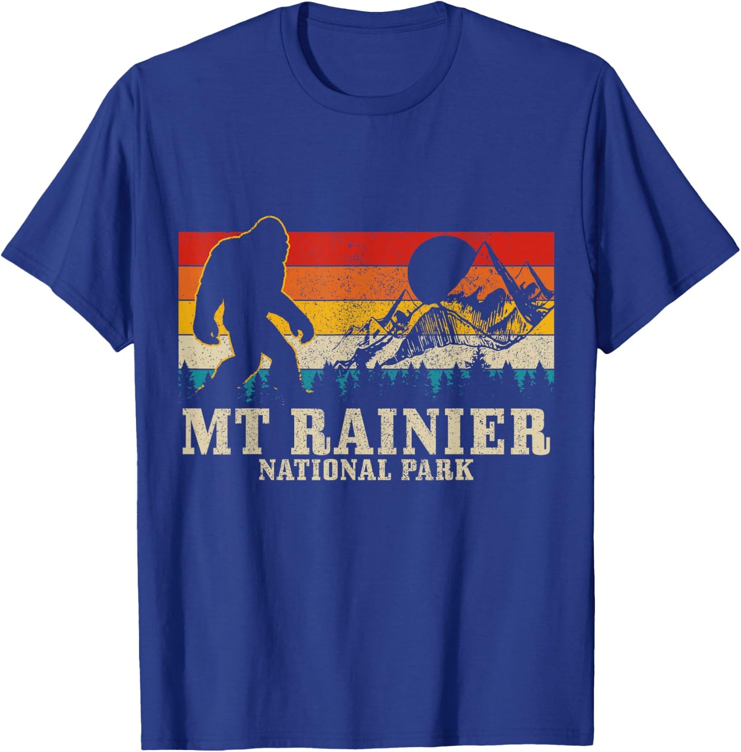 Mt. Rainier Bigfoot Vintage Mountain Hiking Washington PNW T-Shirt - T-Shirt | Royal