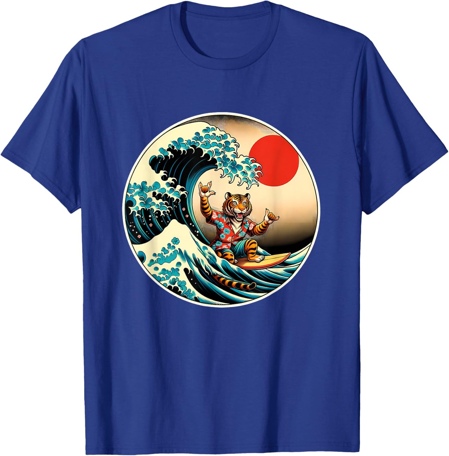 Great Wave Kanagawa Tiger Surfing T-Shirt - T-Shirt | Royal