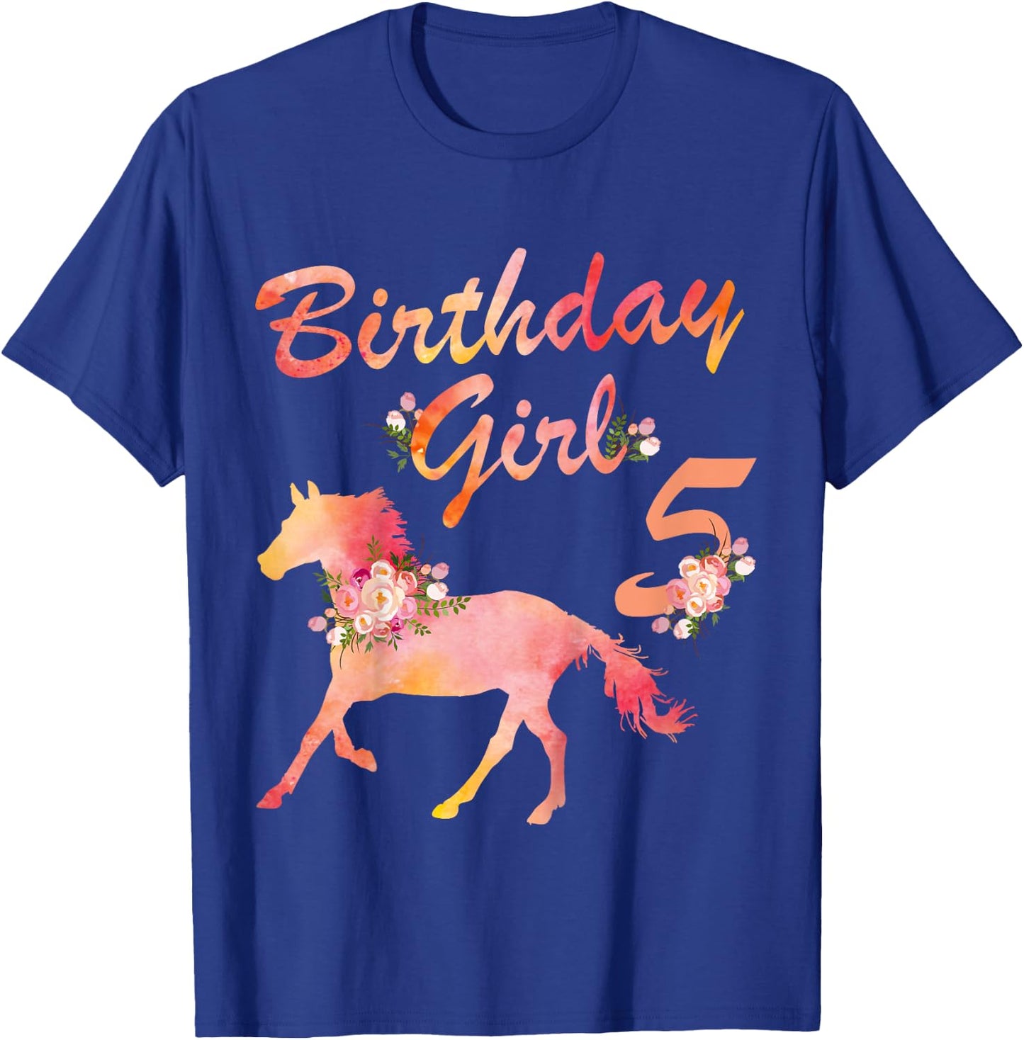Horse Lover 5th Birthday For Girls Love Horses 5 Years Old T-Shirt - T-Shirt | Royal