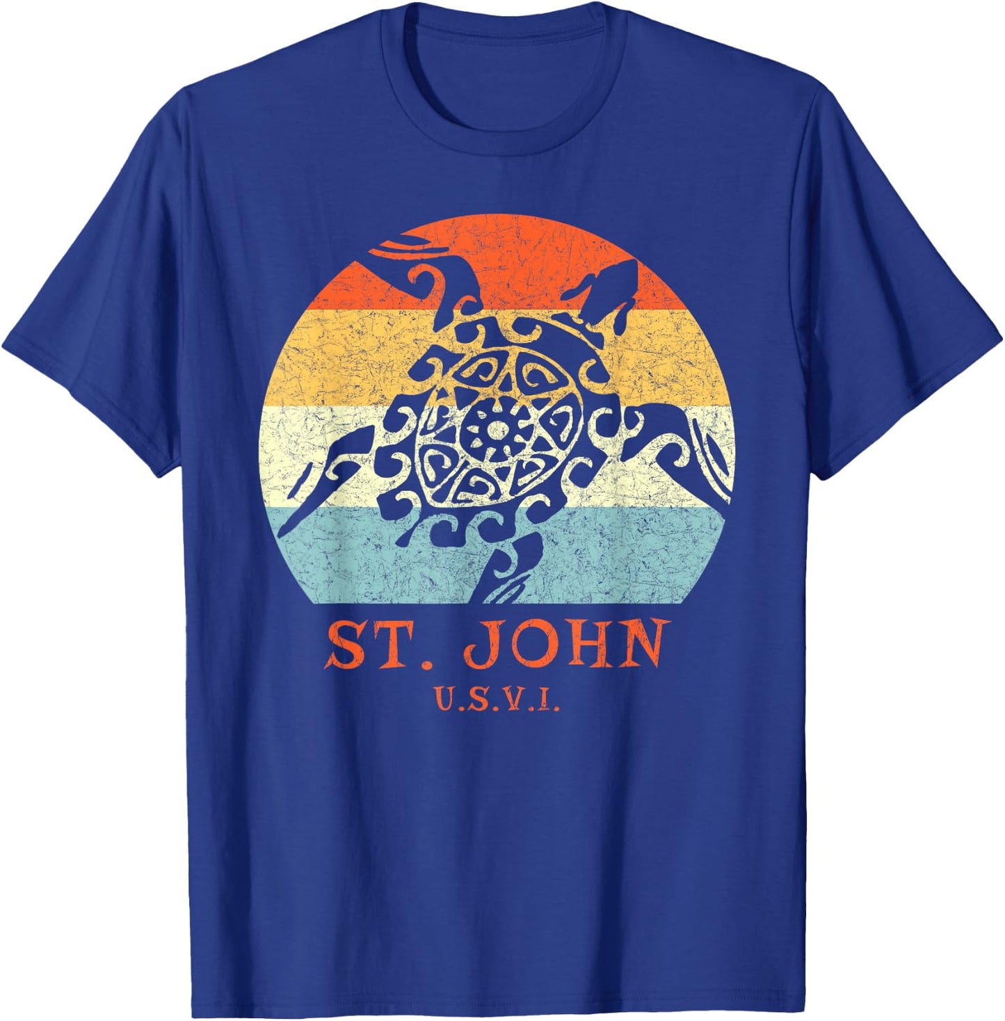 St. John USVI Vintage Retro Tribal Turtle Vacation T-Shirt - T-Shirt | Royal