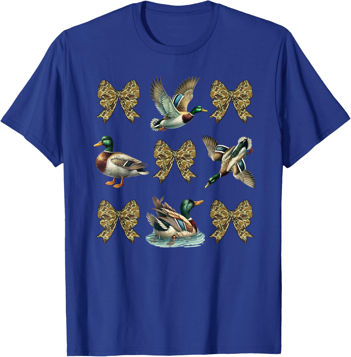 Mallard Duck Camouflage Camo Bow Duck Hunting Girls Camo T-Shirt - T-Shirt | Royal