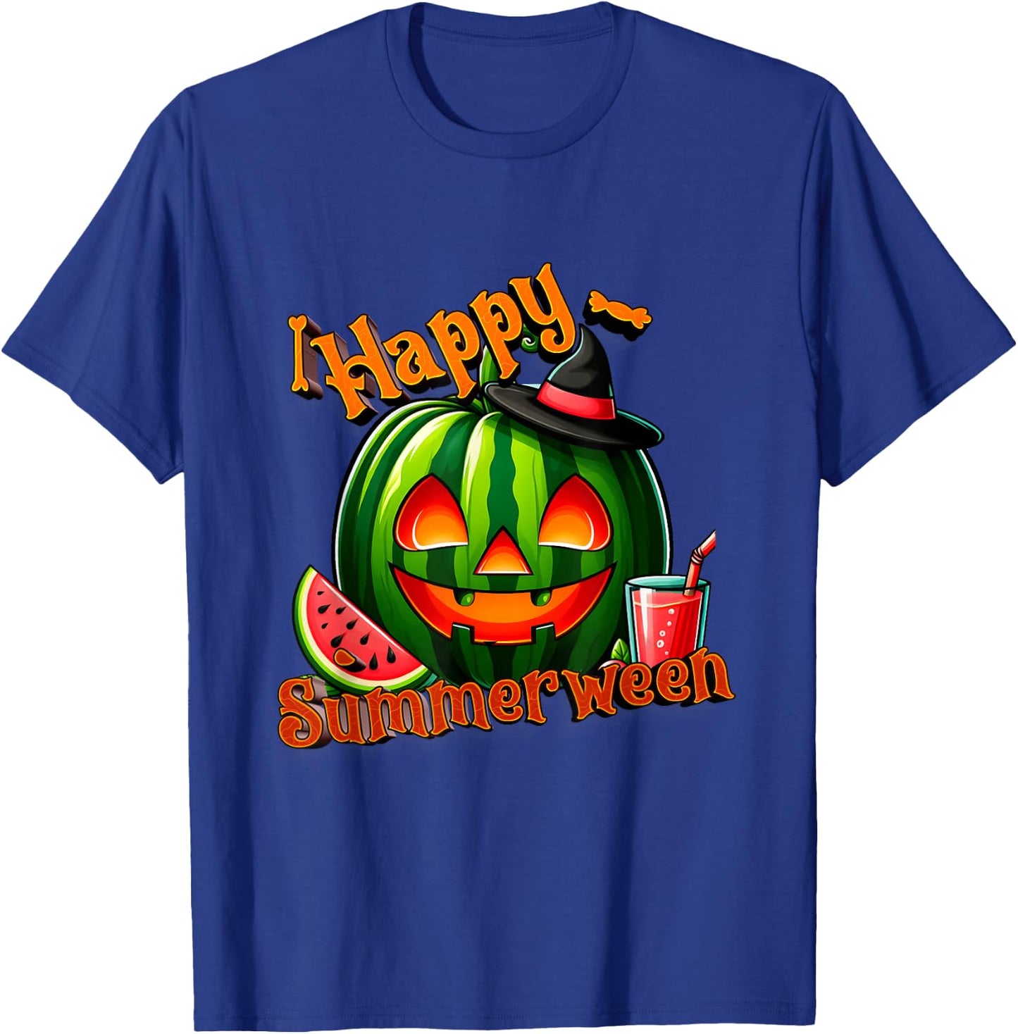 Summer ween Summer Watermelon Jack O Lantern Halloween Men Women T-Shirt - T-Shirt | Royal