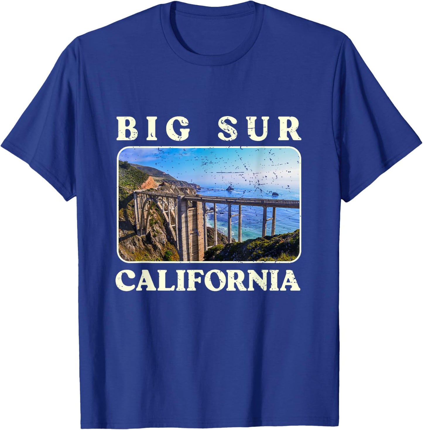Vintage Bixby Bridge Landscape California Big Sur Travel T-Shirt - T-Shirt | Royal