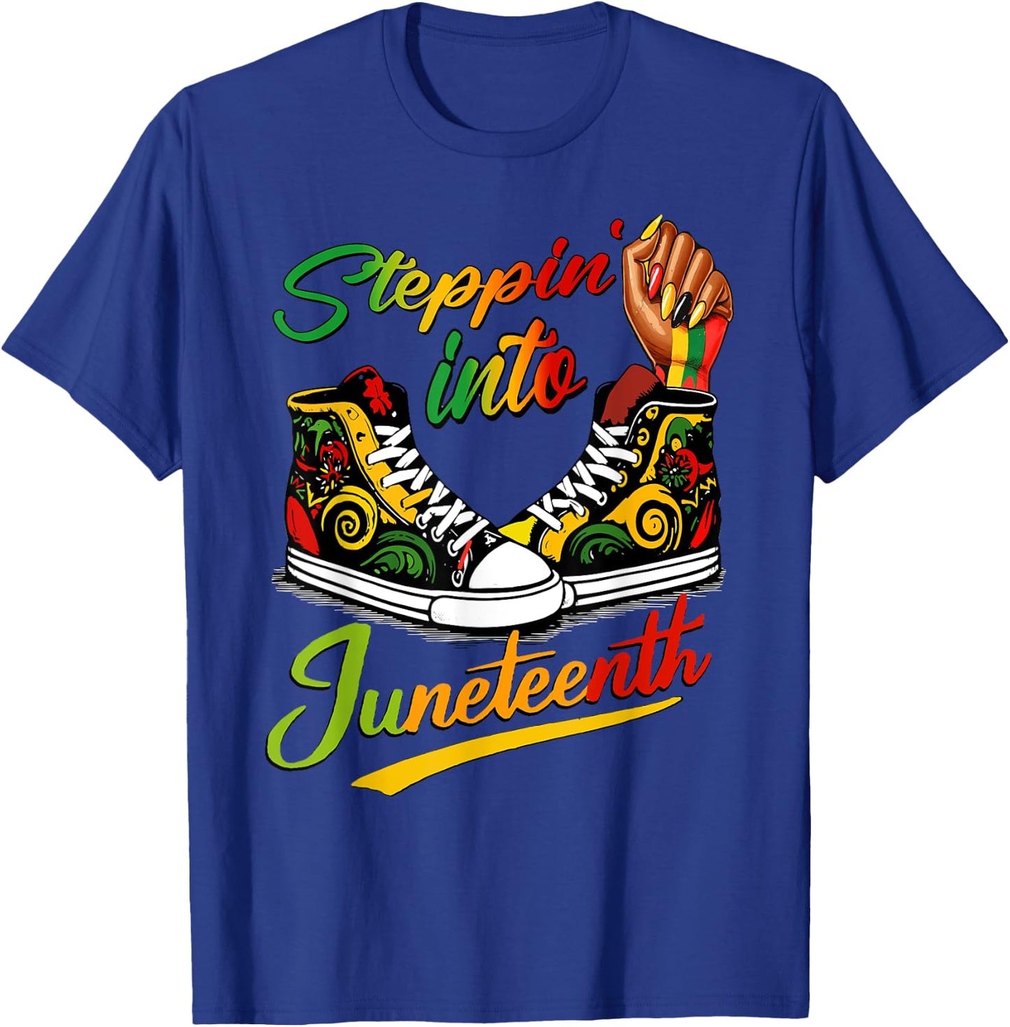 stepping into juneteenth Afro Woman Black Girls Sneakers T-Shirt - T-Shirt | Royal