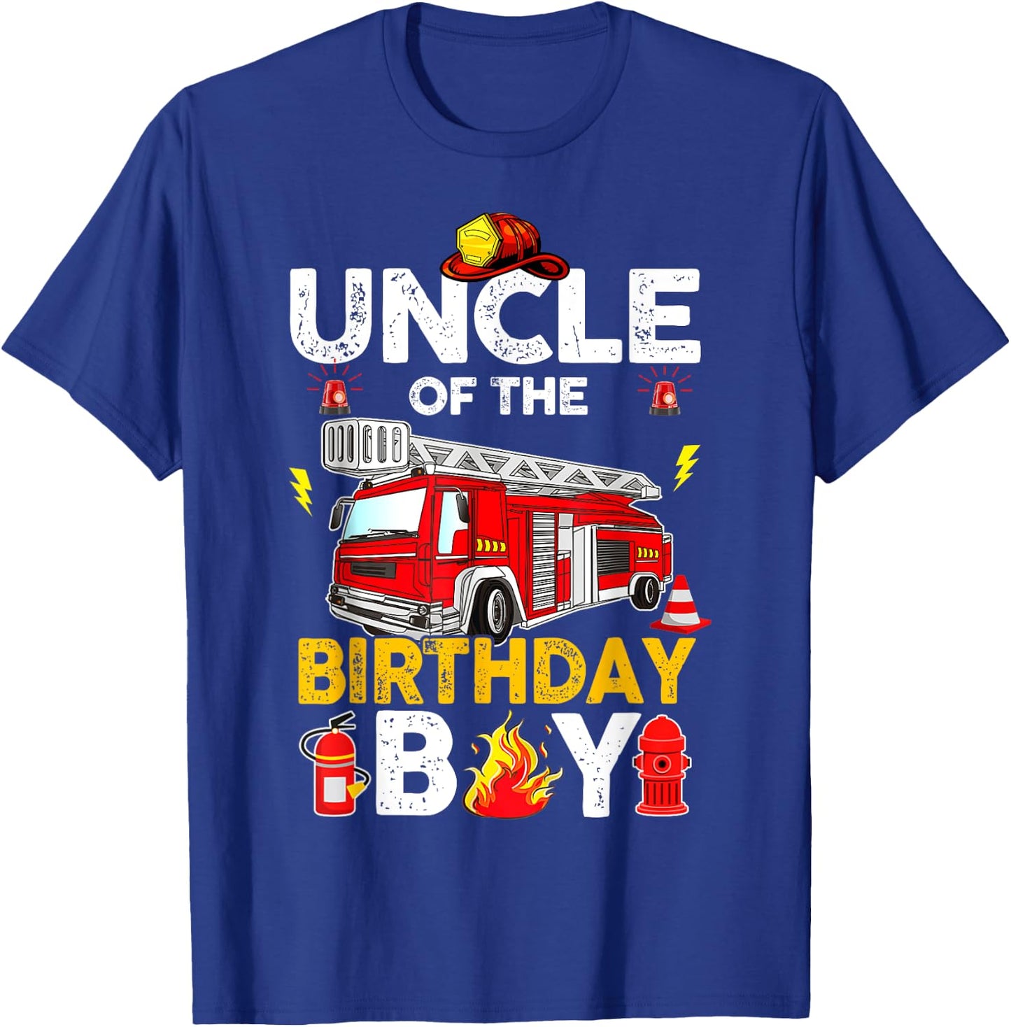 Uncle Of The Birthday Boy Fire Truck Firefighter Party T-Shirt - T-Shirt | Royal
